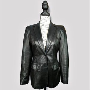 PRADA Black Leather Jacket, Italian Size 38